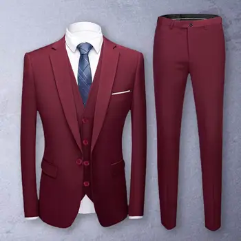 1 Iestatiet Populārs Vīriešu Uzvalku Tīrtoņa Krāsu Slim Fit Apģērbs Novājēšanu Pogas Formāls Uzvalks