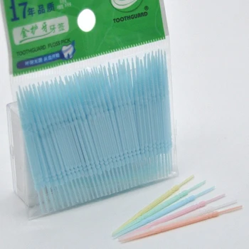 100 Gab./maisiņā, Zobu Diegs Matu Birste, zobu Bakstāmais Dubultā Galvu Zobu Stick Zobu Mutes dobuma Kopšanas Plastmasas Eco-friendly Products