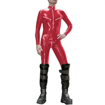 100% Lateksa Gumijas Red Catsuit Pilns Uzvalks Zentai Kostīmu Zeķes Rāvējslēdzēju S-XXL-