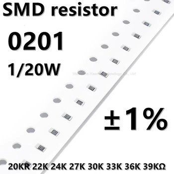(100gab) 0201 rezistors SMD 1% 20K 22K 24K 27K 30K 33K 36K 39KΩ 1/20W