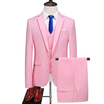 15 Krāsas Vīriešu Uzvalki Modes Jaunais Robs, Atloks, vienkrāsainu Vīriešu Apģērbu Smart Casual Kāzu Vīriešu Uzvalkus 3 Gab. (Jaka+Bikses+Veste)