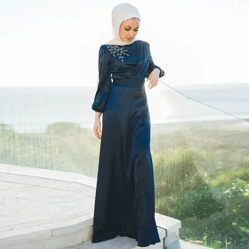 15856# arābu garām Piedurknēm Fāzēm Sequined Appliques Satīna Musulmaņu Hijab Vakara Kleita Islāma Balles Kleita Sievietēm فساتين زفاف