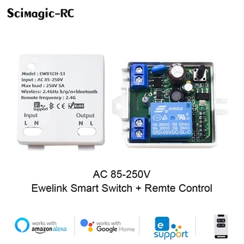 1CH EWelink Releja Modulis Smart Switch AC/DC85-250V 5A 2.4 G Tālvadības Laika Slēdzis, Alexa, Google Home 2022 JAUNAS