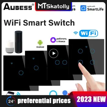 1GB Wifi Es Neitrālo Vadu Pārslēgtu Gaismas Sienas Pogu App Kontroles Laiks Smart Touch Switch Tuya Par Alexa Un Mājas 10a