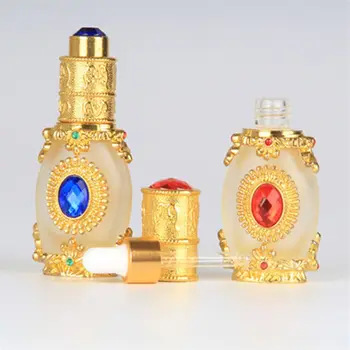 1PC Vintage Metāla Smaržas Pudele Arābu Stila Ēteriskās Eļļas Pudeles Pilinātāju Konteineru Tuvajos Austrumos Ravēšana Apdare Dāvanu