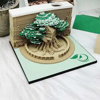 1PC Zaļā Treehouse trīsdimensiju Papīra Griešanai Kalendāra Skolas Kalendārs Gabals 3D Spilventiņu Polsterējumu Memo Laika Led Gaismas S2Y5