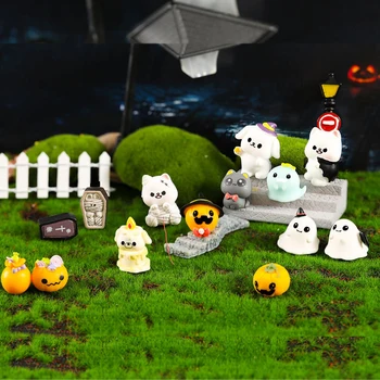 1Set Mini Halloween Rotājumu Karikatūra Zombiju Kaķēns Bat Spoku Konfektes Ķirbju Pāri Mikro Ainavu Dekors Namiņš Miniatūras Rotaļu