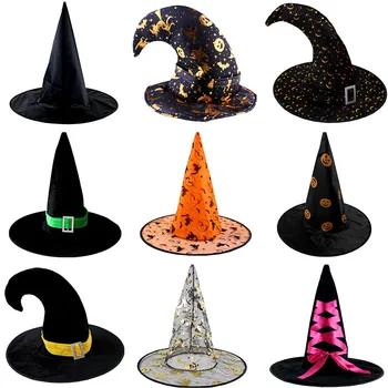 1gb Pieaugušo Kids Black Raganu Cepures Maskēties Lentes Vednis Kostīmu Top Norādīja Caps Cosplay Aksesuārus Puse Halloween Dekorēšanai