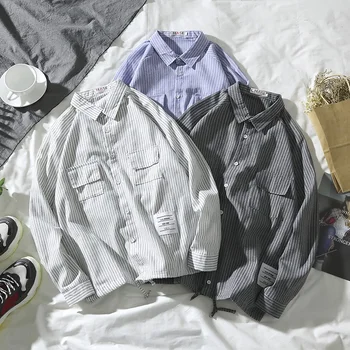 2022. gada Pavasarī, Rudenī Jaunu Vīriešu Svītrainu Kreklu Modes Streetwear Brīvs Krekls ar garām Piedurknēm Topi Vīriešu Ikdienas Apģērbu L 117