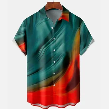 2023 Hawaii Gadījuma Vīriešu Krekls ar Īsām piedurknēm Slīpums Grafisko 3D Drukas Modes Streetwear Atloks Harajuku Lielgabarīta Vasaras Topi