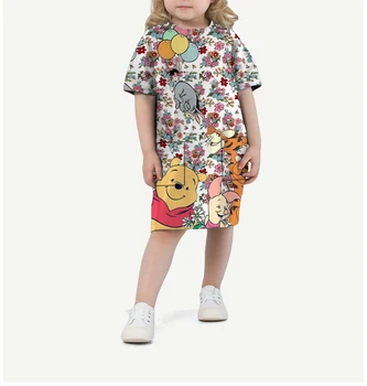 2023 Jaunu mazas Meitenes, Disney Vinnijs Pūks Karikatūra Izdrukāt Apaļu Kakla Īsās Piedurknes Kabatas Partijas Spēlēt Gadījuma Meitenēm Brīvs T-krekls