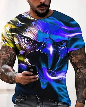 2023 Vasaras Vīriešu Iespiesti Ikdienas Apkalpes Kakla Īsām Piedurknēm T-Krekls Ērglis 3D Iespiests T Krekls