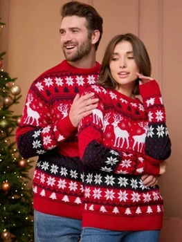 2023 Ziemas Ziemassvētku Vīriešiem Sievietēm Unisex Džemperi Gadījuma Zaudēt Trikotāža Silts Sabiezēt Pāriem, Saskaņojot Tērpiem Džemperis Top Džemperi