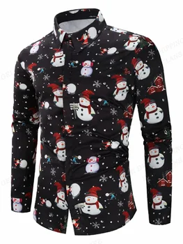 2023 Ziemassvētku Vīriešu Krekls Sniegavīrs Modelis Drukā Ilgi piedurknēm Pogas Krekls Ikdienas Izejošo Vīriešu Krekls, Ērtu un Mīkstu