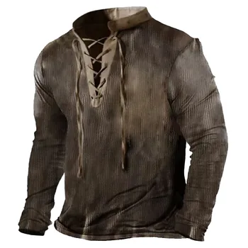 2024 Vintage Pavasara Un Rudens Vīriešu Āra Tactical Krekls Kokvilnas V-veida Kakla Militāro garām Piedurknēm Top Vīriešu sporta Krekls Drēbes