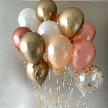20pcs/set Rožu Champaign Zelta Baltā Lateksa Baloni Dzimšanas dienas Baby Dušas Chrome Metāla Balonu, Kāzas, Vecmeitu Puse Dekori