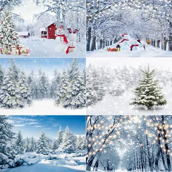 210X150cm Ziemas Sniega Fona Auduma Sniegpārslas Ziemassvētku Eglīte Mirdzēt Baltā Meža Puses Fotogrāfija Backdrops