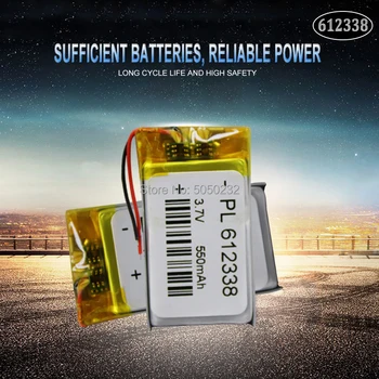 2pc Polimēru baterija, 550 mah 3,7 V 612338 smart home MP3 skaļruņi Li-ion akumulatoru dvr,GPS,mp3,mp4,mobilo telefonu,skaļrunis