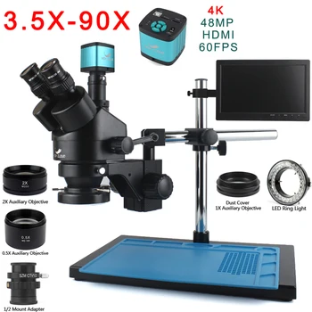 3,5 X-90X Dubultā Stienis Vienlaicīgi Fokusa Trinokulara Stereo Mikroskopu 48MP 4K HDMI Digitālā USB Microscopio Kamera, Telefona Remonta Instrumenti