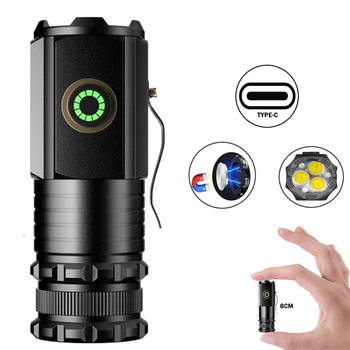 3 LED Mini Lukturītis Iebūvēts Akumulatora TIPS-C Ūdensizturīgs Lādējams Lāpu Spēcīgu Gaismas ar Magnētu Kempings