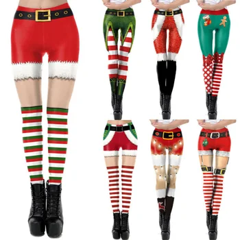 3D Ziemassvētku Zeķes Sieviešu Sexy Augsts Viduklis, Šauri zeķbikses, garās Zeķes Fitnesa Treniņu Stulpiņi Stretch Bikses Bikses Cosplay