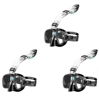 3X Trubiņa, Maska Salokāms Niršanas Masku Komplekts Ar Sausā Top Sistēmas Un Kameras Stiprinājums, Anti-Miglas Snorkeling Rīkiem-Melna