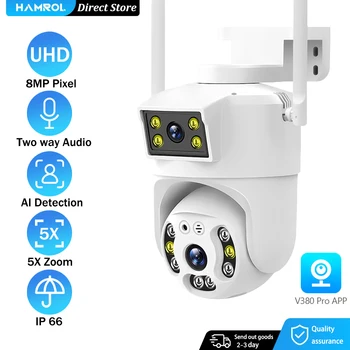4K 8 MP Dubultā Objektīva Wifi PTZ Kamera Nakts Redzamības Dual Screen Smart Home Āra 6MP Drošības Aizsardzība CCTV kameras IP Kameras V380 Pro APLIKĀCIJU