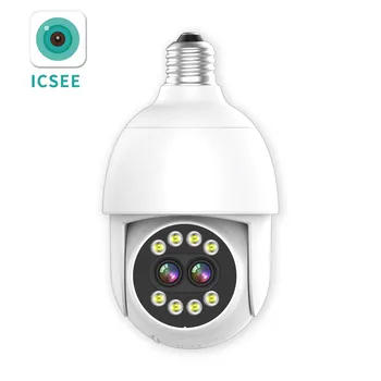 4MP UHD iCsee 8x Zoom, Dual Objektīvs E27 Lampas Galvas PTZ IP Dome Kamera AI Humanoīdu Atklāšanas Pilnu Krāsu CCTV Drošības Baby Monitor