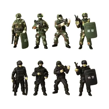 4x 1/64 Miniatūrs Attēls Policijas dati Lelle, Rotaļlieta, ar Roku Apgleznoti Sveķu Darbības Rādītāji Karavīri Rotaļlietas DIY Projektiem S Skalas