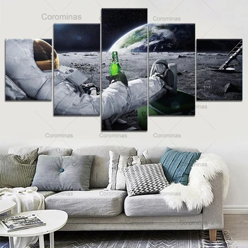 5 Gabalu Audekla Glezna Mākslas Astronauts Zemes Mēness Ainavu Visuma Plakātu Sienas Mākslas Moduļu Hd Izdrukas Mājās Cuadros Apdare