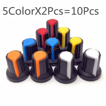 5 Krāsas X 2gab 10 Gab 6mm Vārpstas Caurumu Dia Plastmasas Vītni Rievoto Potenciometra Rokturi Caps Vārpstas Caurumu AG2 Dzeltenā Oranžā, Zilā