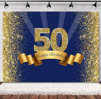 50. Dzimšanas dienas svinības Fotogrāfijas Fons Banner Tumši Zilā un Zelta Spīguļi, Spīdīga Vīriešiem Dekoru Piederumi Foto Fona Plakāts