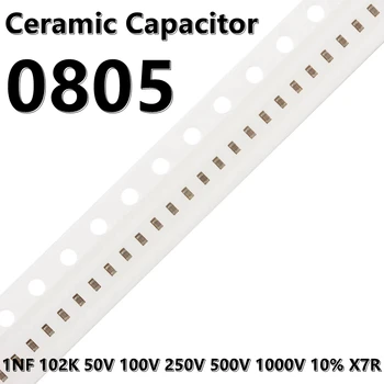 (50gab) 0805 1NF 102K 50V 100V 250V 500V 1000 V, 10% X7R 2012 SMD Keramikas Kondensatori