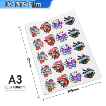 A3 UV DTF Filmu Ar visiem UV Printeri Pārskaitījumu uz Metāla, Stikla, Koka, Plastmasas Akrila Ūdensizturīgs Uzlīme ar UV DTF Uzlīmes, Plēves A3