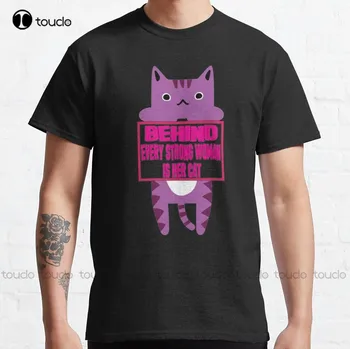 Aiz Katra Spēcīga Sieviete Ir Viņas Kaķis Klasisks T-Krekls 90S Krekls Pasūtījuma Aldult Pusaudžu Unisex Digitālā Druka Tee Krekls Xs-5Xl Jaunas