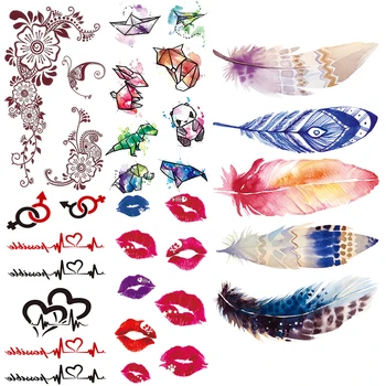 Akvarelis Spalvu Pagaidu Tetovējumiem Bērniem, Sievietēm, Bērniem, Mežģīnes Dzīvnieku Viltus Tetovējumu Uzlīmes Puses Armband Lūpām Sirds Tetovējums Papīra