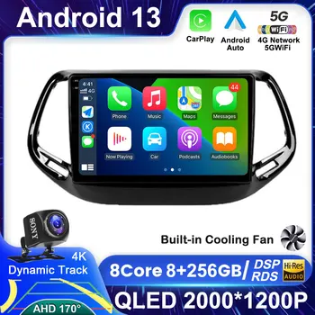 Android 13 Carplay Auto Jeep Compass 2017 -2019 Smart Auto Radio Multimediju Video Atskaņotājs, GPS, Stereo Navigācijas DSP 360 Fotokameras