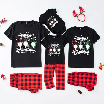 Ar īsām Piedurknēm Ziemassvētku T-krekli Ģimenes Saskaņošanas Pidžamas Komplekts Pieaugušo Bērnu Bērnu Ģimenes Saskaņojot Tērpiem Suns Šalle Homewear Drēbes