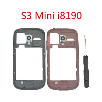 Atpakaļ Rāmja Samsung S3 Mini I8190 i8200 Oriģinālu Mobilo Telefonu Jauna Korpusa Aizmugures Vidus Panelim Ar Kameru Stikla Lēcu + Instrumenti