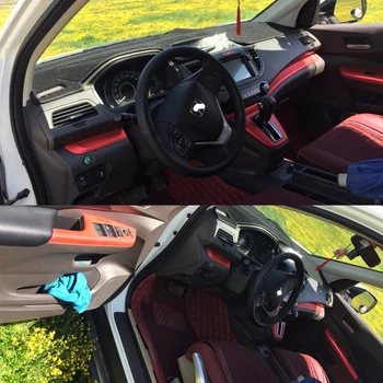 Auto Piederumi 5D Oglekļa Šķiedras Uzlīmes Honda CRV 2012. - 2016. gadam Interjera Centrālais Vadības Panelis Durvju Rokturis Rotā Stils