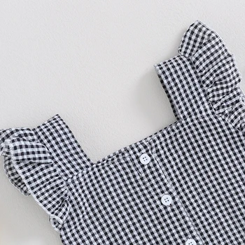 Baby Girl Apģērbu Pleds Pogu Savirmot Bez Piedurknēm Tvertnes Augšpusē Elastīga Vidukļa Bikses Kopa Cute Vasaras Apģērbs