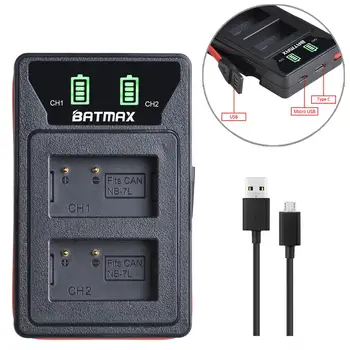 Batmax NB-7L NB 7L NB7L Jauno LED Dual USB Lādētājs ar C Tipa Port&USB Kabelis Canon PowerShot G10 Usc-11 G12 SX30IS