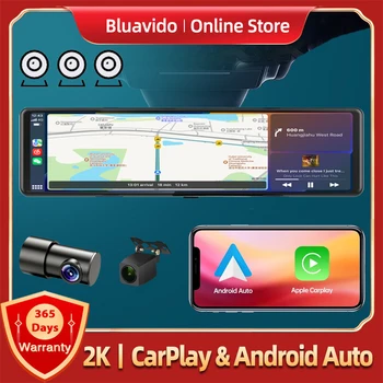 Bluavido 4K UHD 3 Kanālu Dash Cam GPS Nakts Redzamības Nodrošina Bezvadu Apple Carplay un Android Auto Balss Kontrole Atpakaļskata Kamera