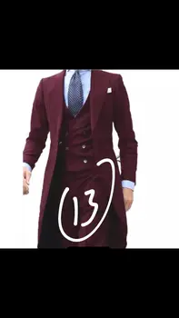 Bordo Kāzu Uzvalku Līgavainis 3 Gab Pasūtījuma Vīriešu Uzvalki 2023 Lakatu, Atloks, Modes Jaka ar Bikses (Žakete + Bikses + Veste)
