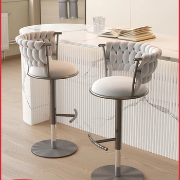 Bāra krēsls modernā vienkārši krēms stila mājās augstu atzveltni krēsls dizainers salas bāra uzņemšanas krēsls
