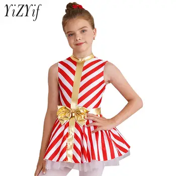 Bērni, Meitenes Ziemassvētku Vecītis Konfektes Niedru Kostīmu Vizuļi Bowknot Baleta Tutu Kleita Daiļslidošanas Dancewear