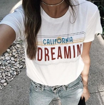California Dreamin Sieviešu Vintage Vasaras Cute Grafikas Tee Ielu Stilu, Modes Top, Forši T-Krekli