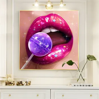 Candy Licking Lūpām Pop Art Izdrukas Audekls Gleznošanai Anotācija Konfekte Meitene Plakātu Sienas Mākslas Ainu, Viesistaba, Mājas Apdare