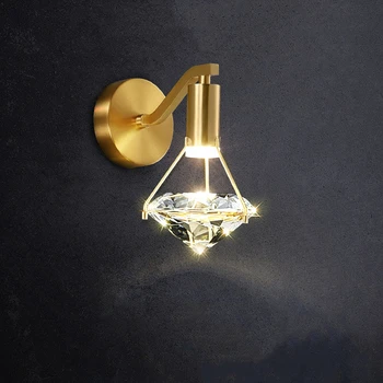 Crystal Diamond Sienas Lampas Vannas istaba Dekori Sconce Luksusa Led Zelta LED Iekštelpu Apgaismojums Guļamistabā Dzīves Zālē Telpā