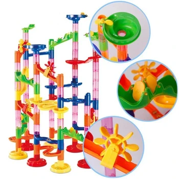 DIY Būvniecības Marmora Palaist Trase Celtniecības Bloki Kids 3D Labirints Bumbu Roll Rotaļlietas bērnu Ziemassvētku Dāvanu veidot ķēdes